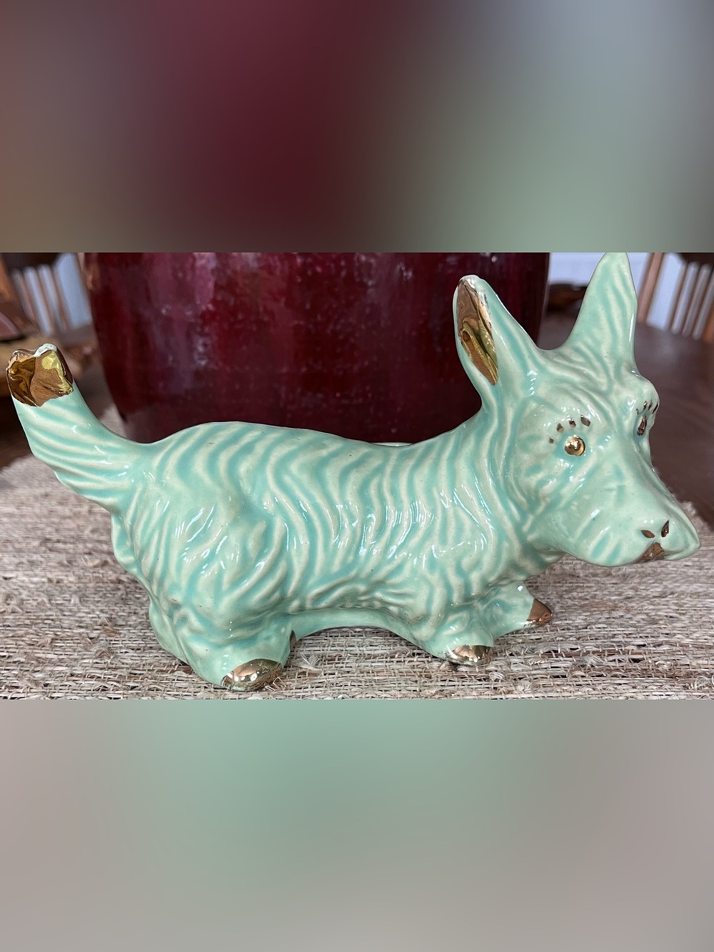 Vintage Ceramic Terrier Dog Figurine Planter with Gold Accents